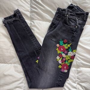 Zara Black Flower Embroided Skinny Jeans - Size 2